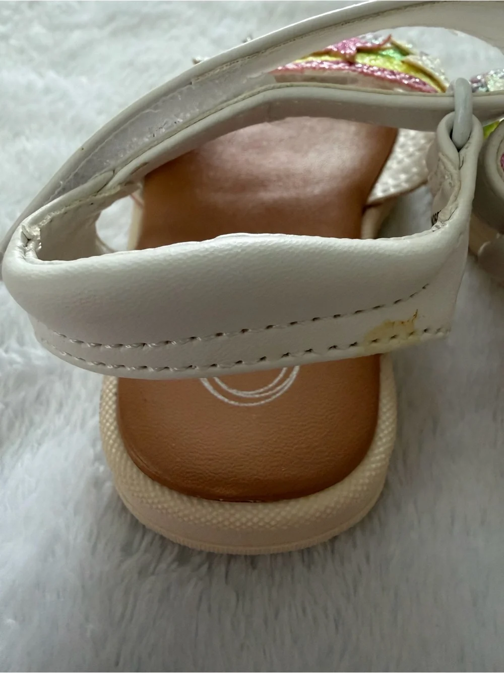 Wonder Nation White Sandals with Rainbow Glitter Straps and Star Accents